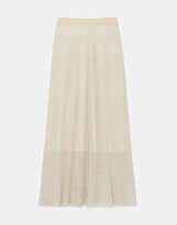Silk Pleated Stripe Ribbed Maxi Skirt 