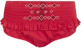 Thumbnail for your product : Miu Miu Smocked Embroidered Cotton-poplin Briefs