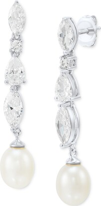 Arabella Cultured Freshwater Pearl (9 x 7mm) & Cubic Zirconia Drop Earrings in Sterling Silver, Created for Macy's