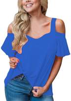 Thumbnail for your product : SEBOWEL Women's Cold Shoulder Cut Out Ruffle Sleeve Asymmetric Hem Blouse Top T-shirt
