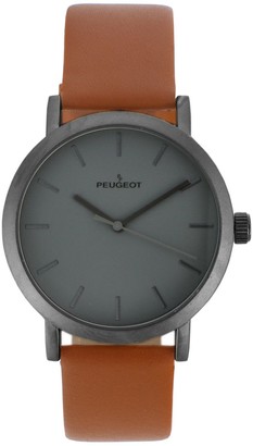 Peugeot Men's Stainless Steel Round Case & Leather Strap Watc