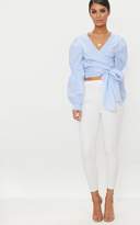 Thumbnail for your product : PrettyLittleThing White Wrap Front Puff Shoulder Crop Shirt