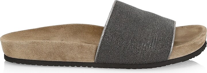 Brunello Cucinelli Women's Monili Suede Slides - Rose Gold - Size 7.5 Sandals