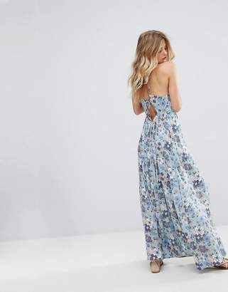 Moon River Floral Print Maxi Dress with Tie Back