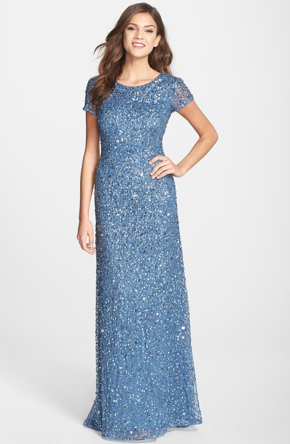 Adrianna Papell Short Sleeve Sequin Mesh Gown - ShopStyle Evening Dresses
