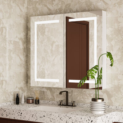 Wade Logan Surface Mount Framed 2 of Doors Medicine Cabinet with 3 of Shelves and LED Lighting