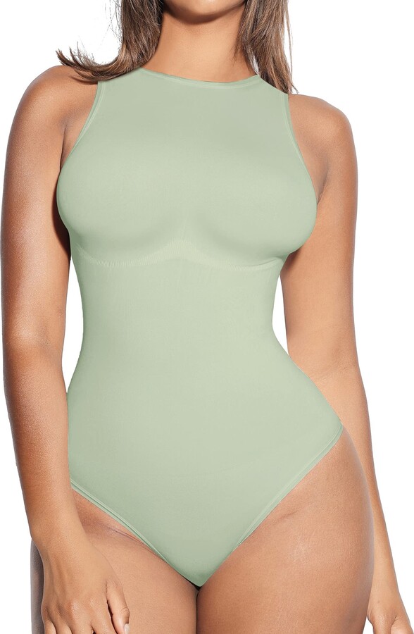 FeelinGirl Shapewear Bodysuit for Women Sleeveless Tummy Control Seamless  Leotard Crew Neck Top Thong Snap Closure（Green XS/S） - ShopStyle