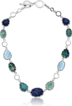 Anne Klein Turquoise Multi-Color Stone Silver Tone 16IN Collar Necklace