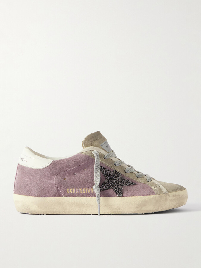 Golden Goose Super-star Leather-trimmed Distressed Glittered Suede Sneakers - Pink