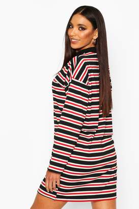 boohoo Stripe Round Neck Long Sleeve T-Shirt Dress