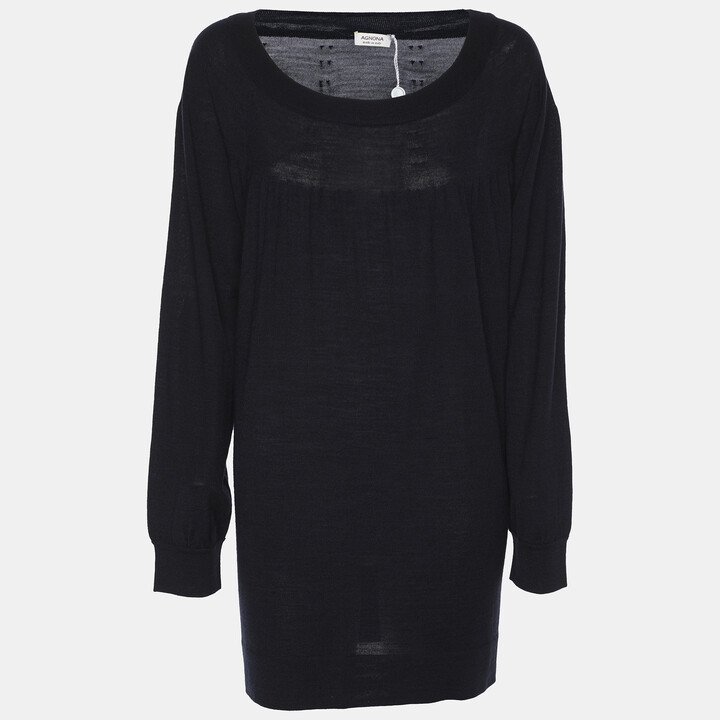 Agnona Agona Deep Navy Jersey Long Sleeve Sweater L