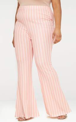 PrettyLittleThing Plus Stone Striped Flared Trousers