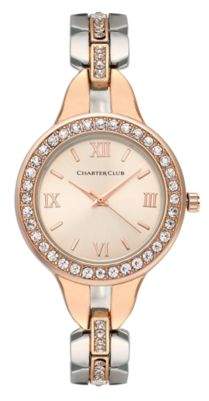 Charter Club Women's Two-Tone Crystal Bracelet Watch 33mm, Created for Macy's