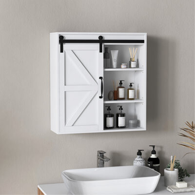 Ophelia & Co. Versatile Bathroom Wall Cabinet With Sliding Barn Door And Adjustable Shelf