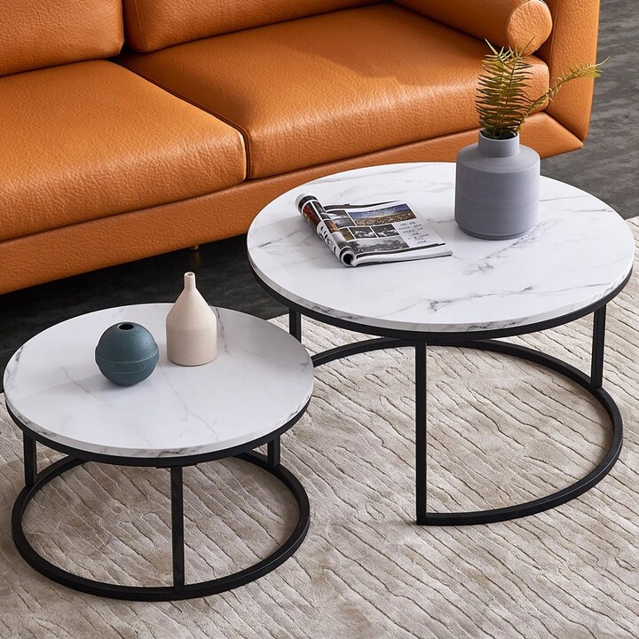 Multi-functional Coffee Tables Nesting Side End Tables GORVELL Modern Simple Black Nest of 3 Tables Reception Room,Matte Living Room