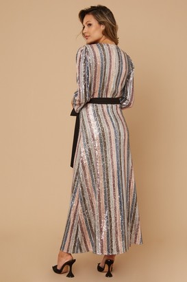 Little Mistress Kadence Sequin Stripe Wrap Maxi Dress