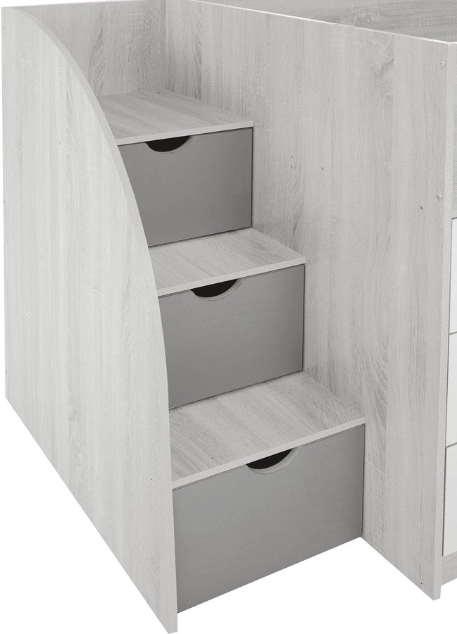 Mico Mid Sleeper Bed with PullOut Desk and Storage Grained White