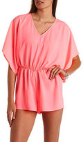 Thumbnail for your product : Charlotte Russe Neon Tie-Back Kimono Sleeve Romper