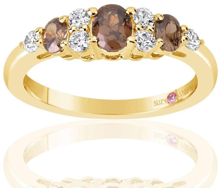 Suzy Levian Golden Sterling Silver and Brown Cubic Zirconia Graduating Ring