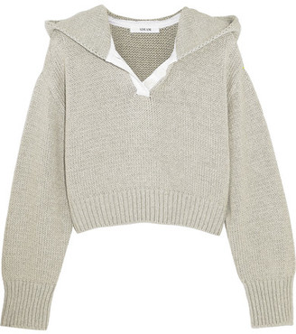 Adeam - Cropped Cotton And Cashmere-blend Hooded Sweater - Light gray