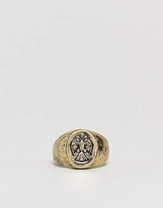 Reclaimed Vintage Inspired Patterned Signet Ring In Gold Exclusive To ASOS