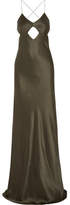 Thumbnail for your product : Michelle Mason Cutout Backless Silk Gown - Dark green