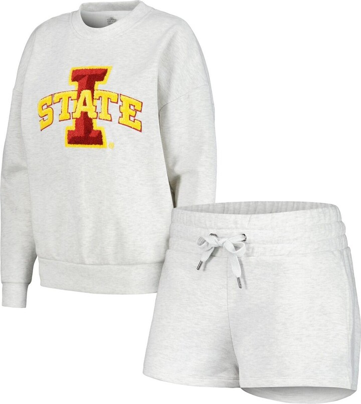 Gameday Couture Women's Ash Iowa State Cyclones Team Effort Pullover Sweatshirt Shorts Sleep Set