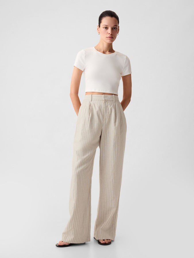 Tall White Linen High Waisted Tailored Pants