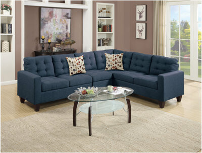 Modular Sectional Navy Polyfiber 4Pcs Sectional Sofa LAF And RAF Loveseats Corner Wedge Armless Chair Tufted Cushion Couch