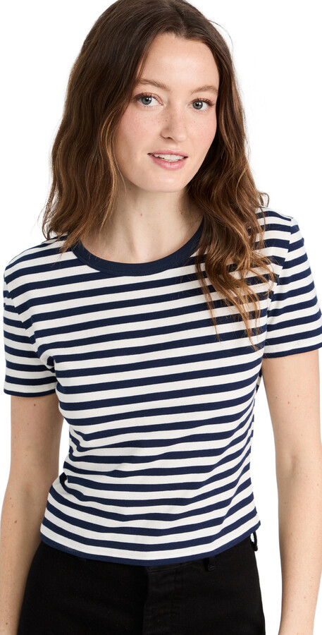 White And Navy Striped Tee | ShopStyle