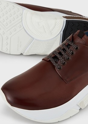 Giorgio Armani Chunky Leather Sneakers With A Multicoloured Sole