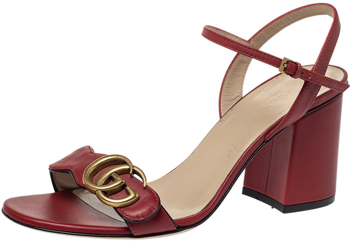 red leather block heel sandals