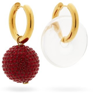 Timeless Pearly Mismatched 24kt Gold-plated Hoop Earrings - Red Multi