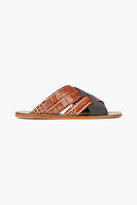 Thumbnail for your product : Brunello Cucinelli Bead-embellished Croc-effect Leather Slides