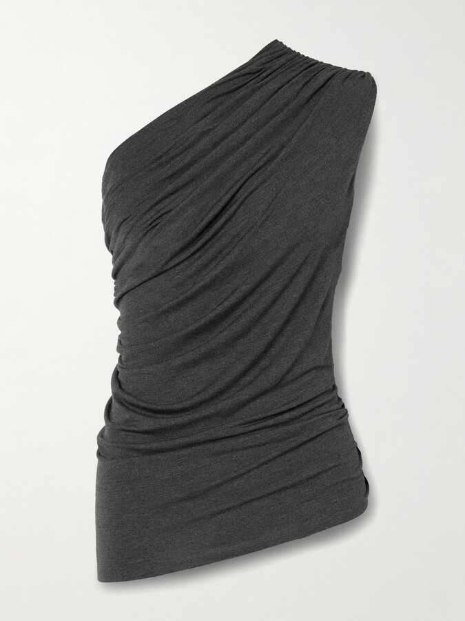 Norma Kamali Diana One-shoulder Ruched Stretch-jersey Top - Gray