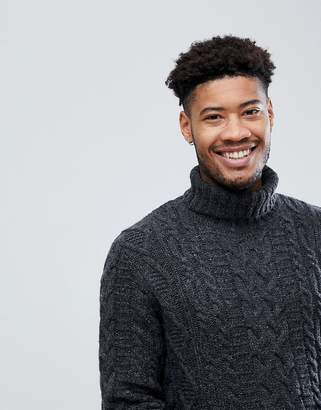 ASOS Design TALL Cable Knit Roll Neck Jumper In Washed Black