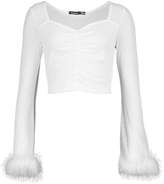 Thumbnail for your product : boohoo Faux Fur Cuff Mesh Long Sleeve Crop Top