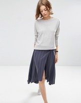 Thumbnail for your product : ASOS Midi Skirt in Self Stripe with Stepped Hem Detail