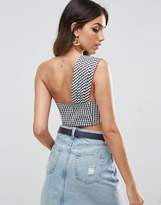 Thumbnail for your product : ASOS Design Gingham Cropped Cotton One Shoulder Bralet