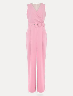 Belted Sleeveless Wrap Jumpsuit