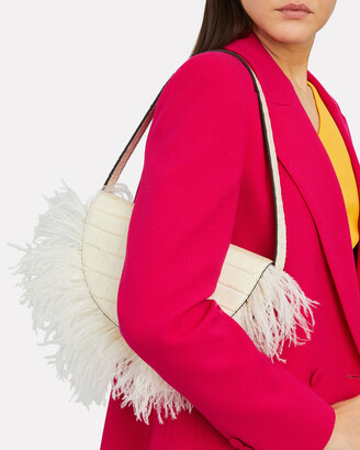 STAUD Amal Feather-Trimmed Leather Bag