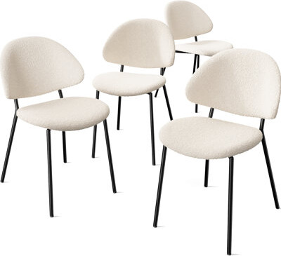 Corrigan Studio Mid - Century Modern White Boucle Upholstered Dining Chairs Of 4 For Living Room And Kitchen, With Breathable Pu Inspired Fabric Reliable Metal Frame