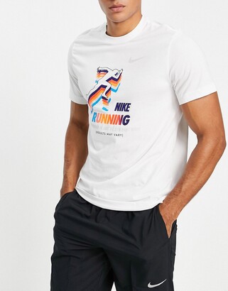 Nike Running Dri-FIT retro graphic logo t-shirt in white - ShopStyle