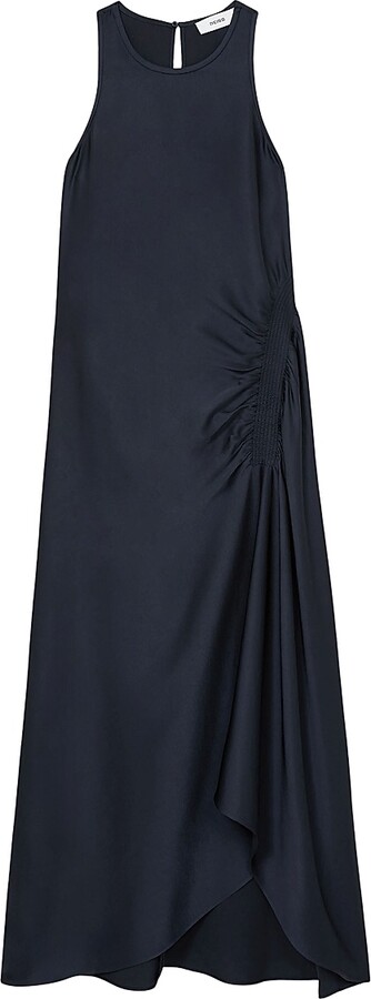 Reiss Women's Anessa Gathered Satin Midi-Dress - Navy - Size 0