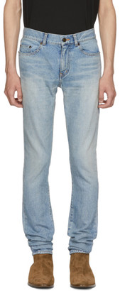 Saint Laurent Blue Worn Low-Rise Skinny Jeans
