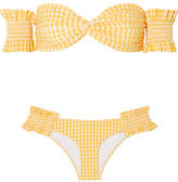 Thumbnail for your product : Caroline Constas Andros Off-the-shoulder Shirred Gingham Bikini - Yellow
