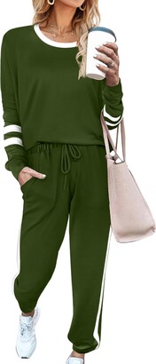 Cutiefox Women's 2 Piece Sweatsuit Short Sleeve Pullovers and Long Pants Set Loungewear 