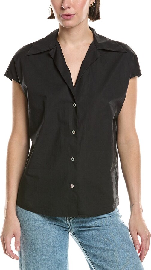 Shaped Collar Cap Sleeve Blouse