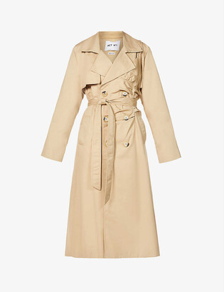 None Double-breasted ruched wool trench coat