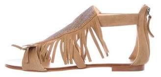 Giuseppe Zanotti Suede Embellished Fringe Sandals w/ Tags